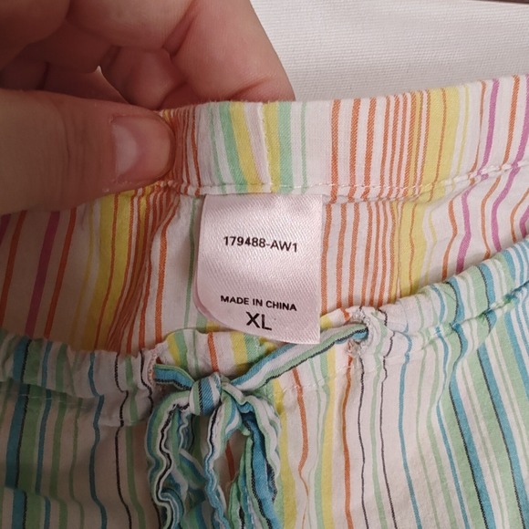 Victoria's Secret Pajama Set Button Front Short Shorts Rainbow Stripes XL Cotton - Picture 6 of 9